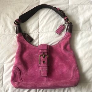 Coach Pink suede satchel handbag